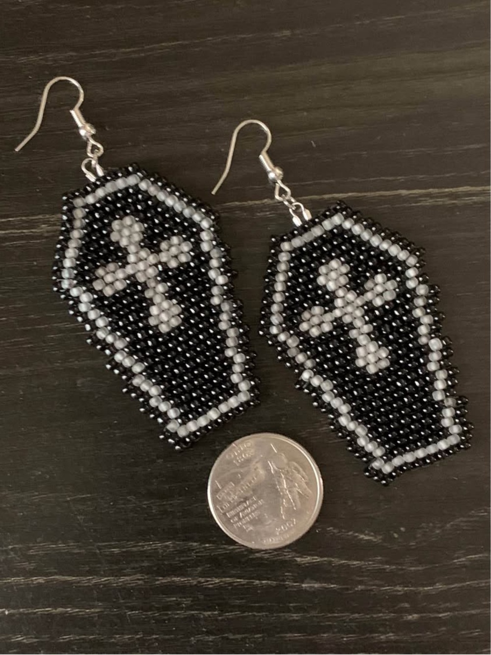 Glow-In-The-Dark Coffin Seed Bead Earrings